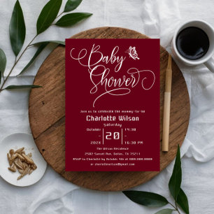 Convites Chá de Bebê Borboleta Moderno Minimalista Burgundy