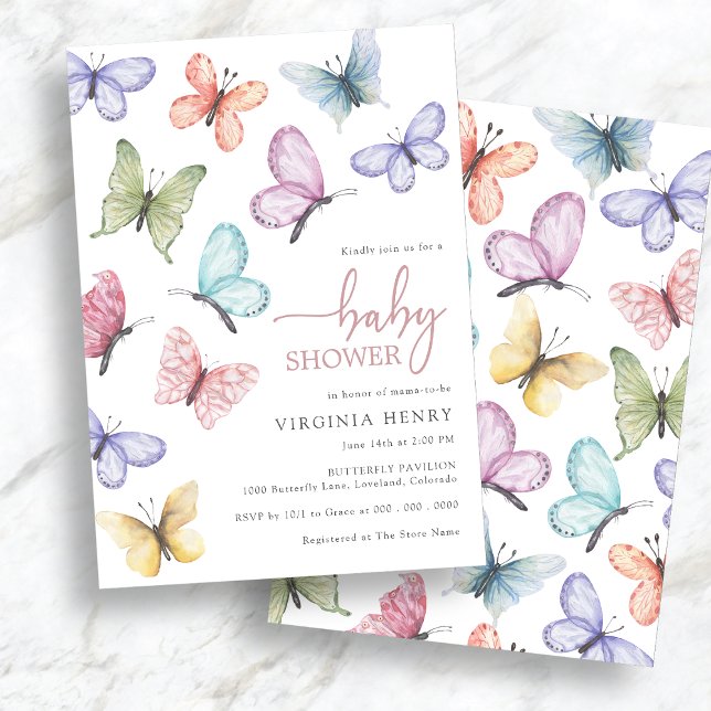 Convites Chá de Bebê Borboleta Rosa (Pink Butterfly Baby Shower Invitation
)