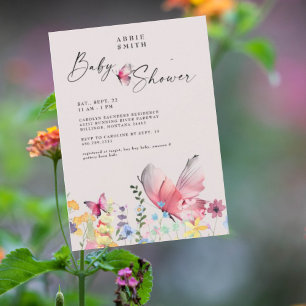 Convites Chá de Bebê Borboletas Delicadas e Flores Silvestr