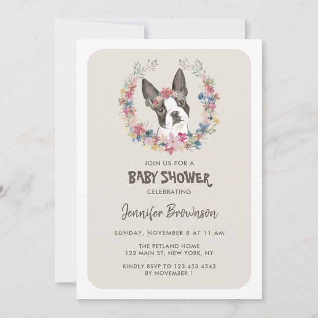 Convites Chá de Bebê Boston Terrier (Frente)