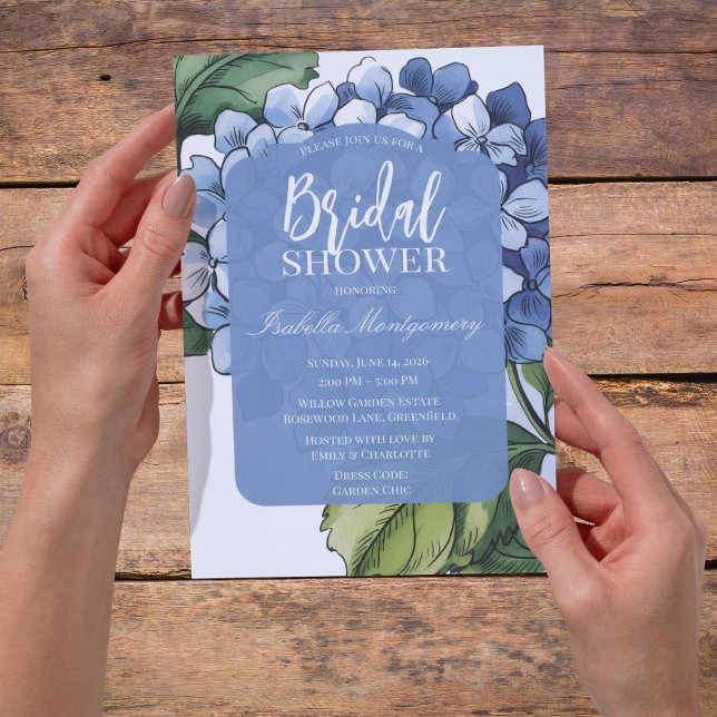 Convites Chá de Bebê Botânico Azul de Hortênsia para Noiva (Soft Botanical Blue Hydrangea Bridal Shower Invitations)