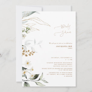 Convites Chá de Bebê Botânico Elegante Branco de Margarida