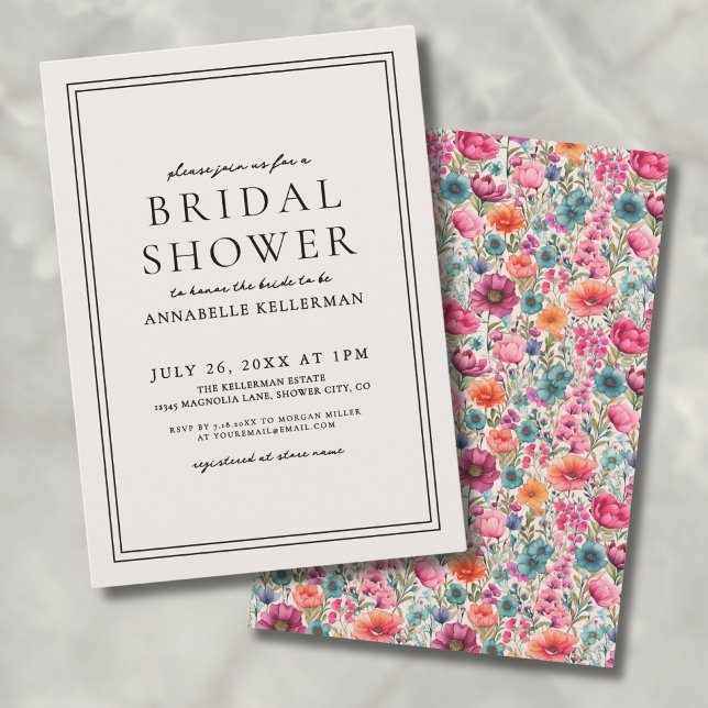 Convites Chá de Bebê Botânico Elegante Ousado de Flores Sil (Botanical Elegant Bold Wildflower Bridal Shower Invitation)