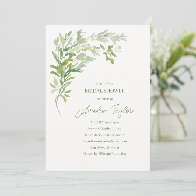 Convites Chá de Bebê Botânico Elegante Verde Primavera (Em pé/Frente)