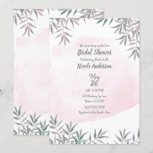 Convites Chá de Bebê Botânico em Aquarela Rosa Cor de Blush