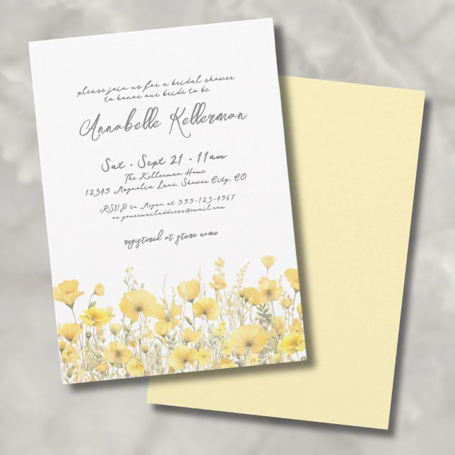Convites Chá de Bebê Botânico Floral Amarelo de Flores Silv (Botanical Wildflower Yellow Floral Bridal Shower Invitation)