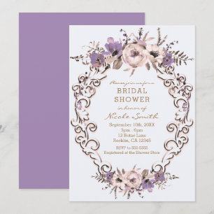 Convites Chá de Bebê Botânico Floral Creme Roxo Noivas