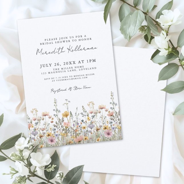Convites Chá de Bebê Botânico Floral de Flores Silvestres (Botanical Wildflower Floral Bridal Shower Invitation)