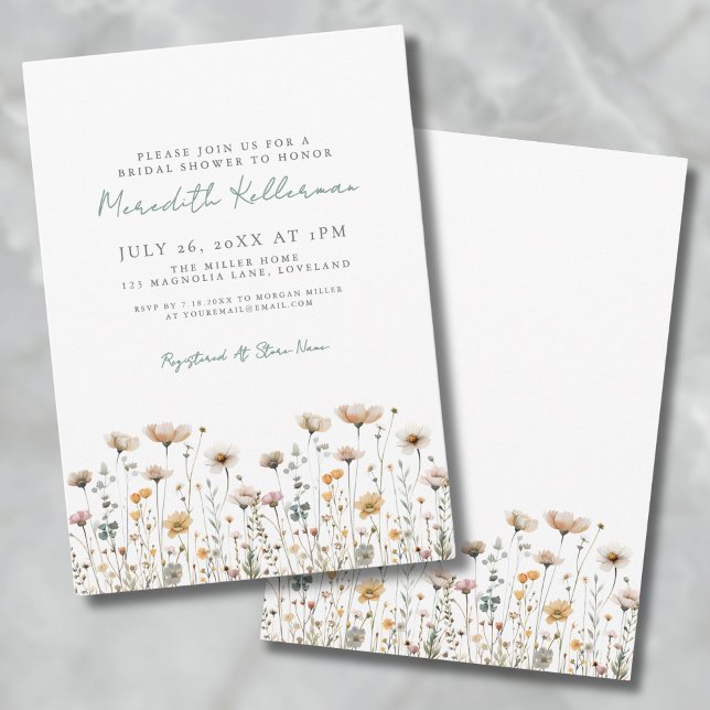 Convites Chá de Bebê Botânico Simples de Flores Silvestres (Botanical Simple Wildflower Bridal Shower Invitation )