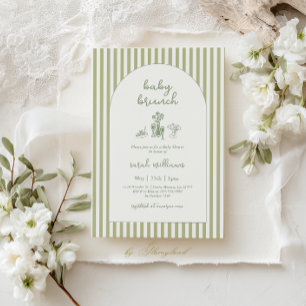 Convites Chá de Bebê Brunch Bebê Faixa Verde Salvia