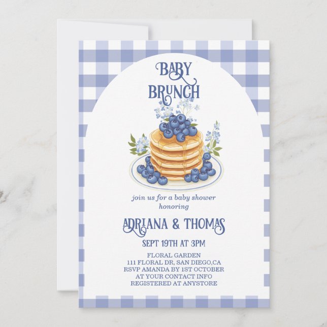Convites Chá de Bebê Brunch Blueberry Pancake Baby (Frente)