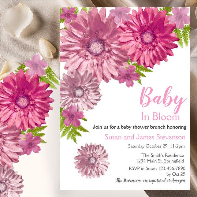 Convites Chá de Bebê Brunch Floral Rosa Bebê em Flor (Criador carregado)
