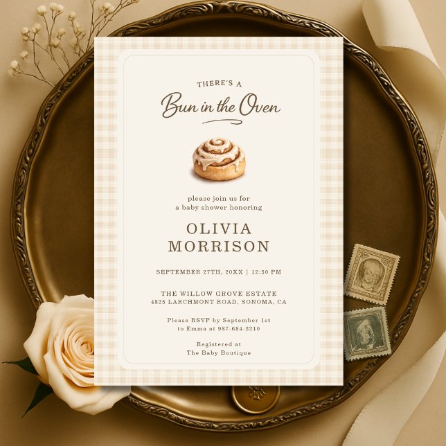 Convites Chá de Bebê Bun in the Oven Gingham Neutro (Criador carregado)