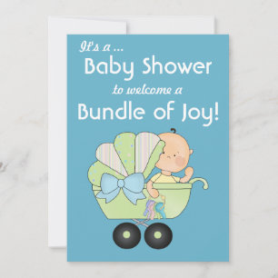 Convites Chá de Bebê Bundle of Joy + Carrinho de Bebê Fofo/