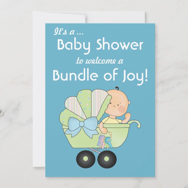 Convites Chá de Bebê Bundle of Joy + Carrinho de Bebê Fofo/ (Frente)