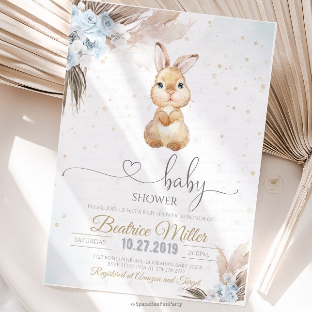 Convites Chá de bebê Bunny Boho  (Bunny Boho baby shower Invitation)