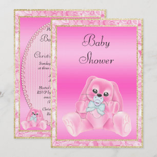 Convites Chá de Bebê Bunny com Orelhas Caídas Rosa Fofo