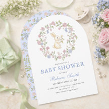 Chá de Bebê Bunny Floral Vintage Azul Delicado