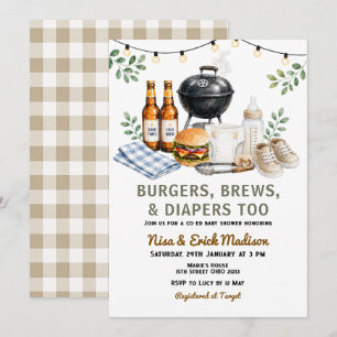 Convites Chá de Bebê Burgers, Brews & Diapers Too