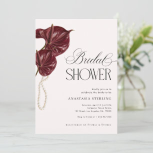 Convites Chá de Bebê Burgundy Anthuriums & Pérolas