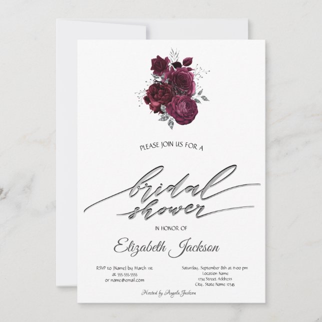 Convites Chá de Bebê Burgundy Roses (Frente)