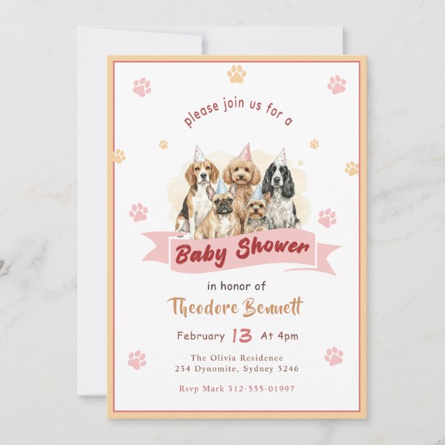 Convites Chá de Bebê Cachorrinho Adorável em Aquarela (Frente)