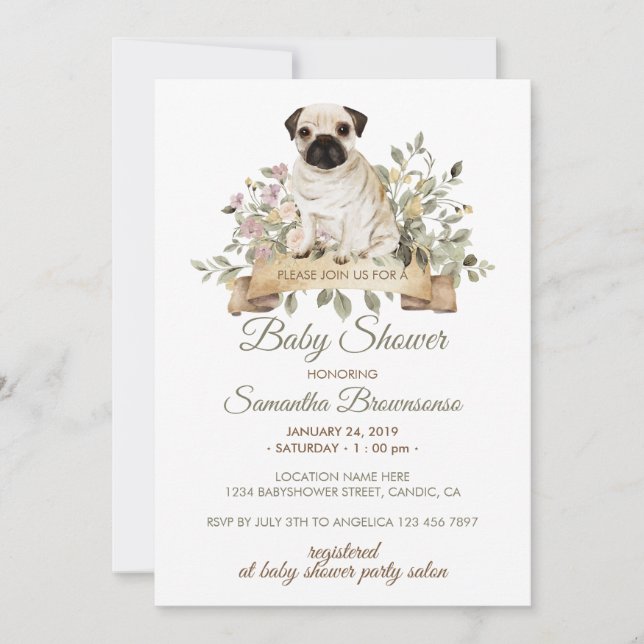 Convites Chá de Bebê Cachorrinho Pug (Frente)