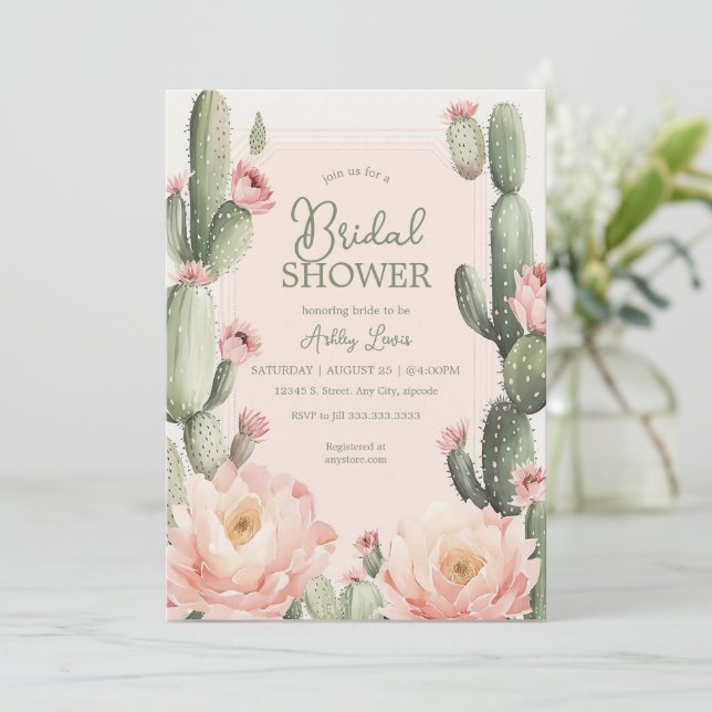 Convites Chá de Bebê Cactus Boho Cactos (Em pé/Frente)