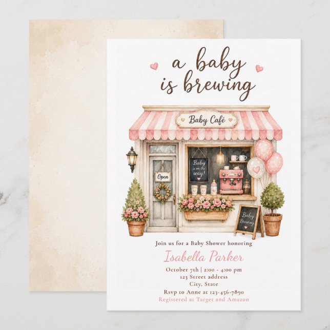 Convites Chá de Bebê Café Baby Is Brewing (Frente/Verso)