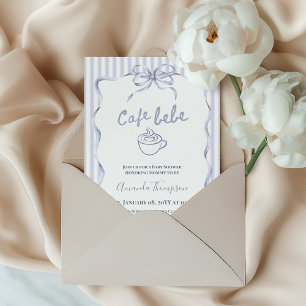 Convites Chá de Bebê Café Bebe Boy Vintage Blue Bow