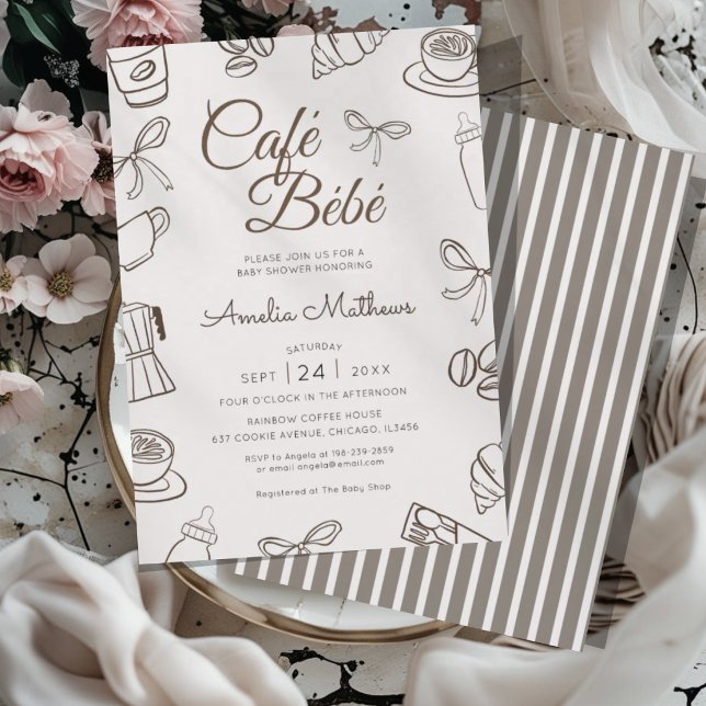 Convites Chá de Bebê Café Bebe Brown Bow Baby Shower (Criador carregado)