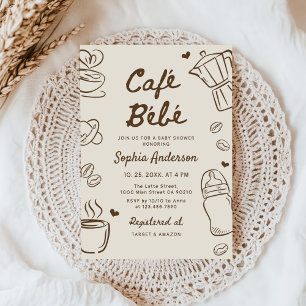 Convites Chá de Bebê Café Bebe Desenhado à Mão