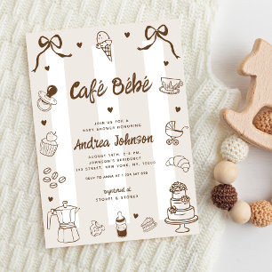 Convites Chá de Bebê Café Bébé Francês Desenhado à Mão
