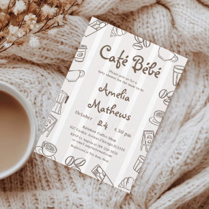 Convites Chá de Bebê Café Bebe Listra Marrom