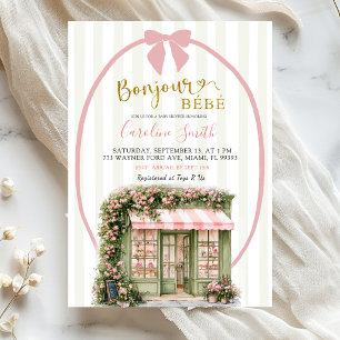 Convites Chá de Bebê Café Parisiense com Listra Rosa Sálvia