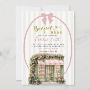 Convites Chá de Bebê Café Parisiense com Listra Rosa Sálvia