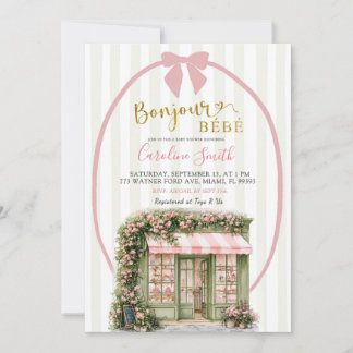 Convites Chá de Bebê Café Parisiense com Listra Rosa Sálvia