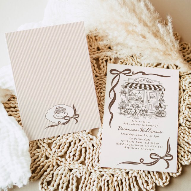 Convites Chá de Bebê Café Tema Parisiense Laço Café (Criador carregado)