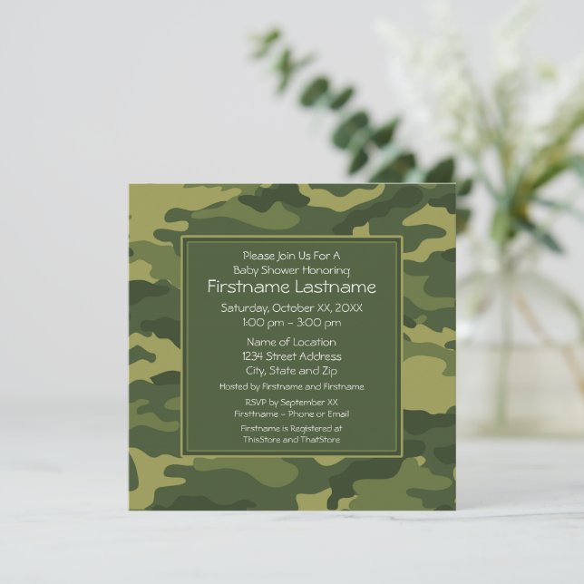 Convites Chá de Bebê Camo ou Festa (Em pé/Frente)