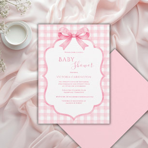 Convites Chá de Bebê Caprichoso Gingham Branco Rosa