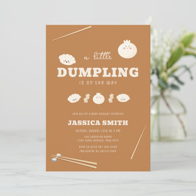Convites Chá de Bebê Caramel Kawaii Bao Dumpling  (Em pé/Frente)