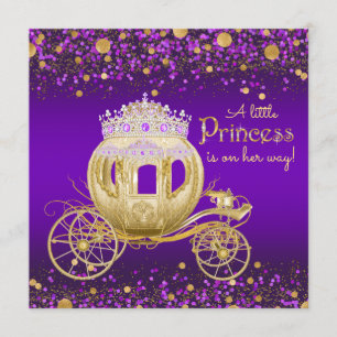 Convites Chá de Bebê Carruagem da Princesa Roxo e Dourado