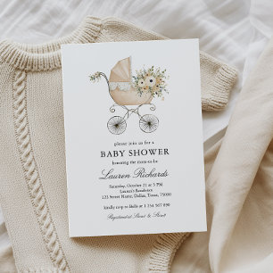 Convites Chá de Bebê Carruagem de Bebê Clássica Neutro