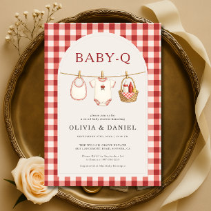 Convites Chá de Bebê Casais Baby Q Corda de Roupa Xadrez Ve