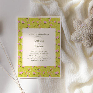Convites Chá de Bebê Casal Floral Vintage Amarelo Rosa
