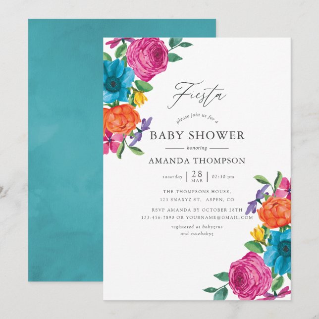 Convites Chá de Bebê Casamento Floral Aquarela Fiesta (Frente/Verso)