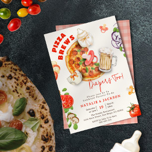 Convites Chá de Bebê Casual Pizza, Cerveja e Fraldas Também