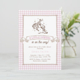 Convites Chá de Bebê Caubói Gingham Rosa Velho Oeste Selvag