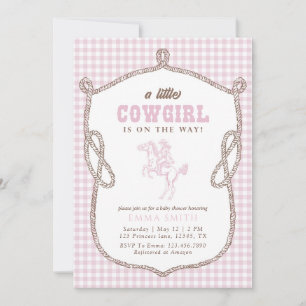 Convites Chá de Bebê Caubói Gingham Rosa Vintage Preppy