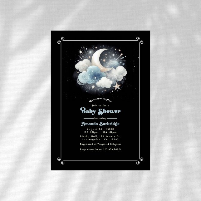 Convites Chá de Bebê Celestial Além da Lua (Over the Moon Celestial Baby Shower Invitation)